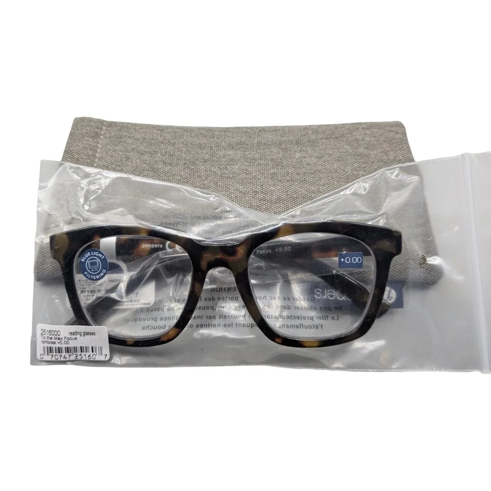 Peepers To‎ the Max Focus Blue Light Filtering Glasses Tortoise 2516 +0.00 NEW